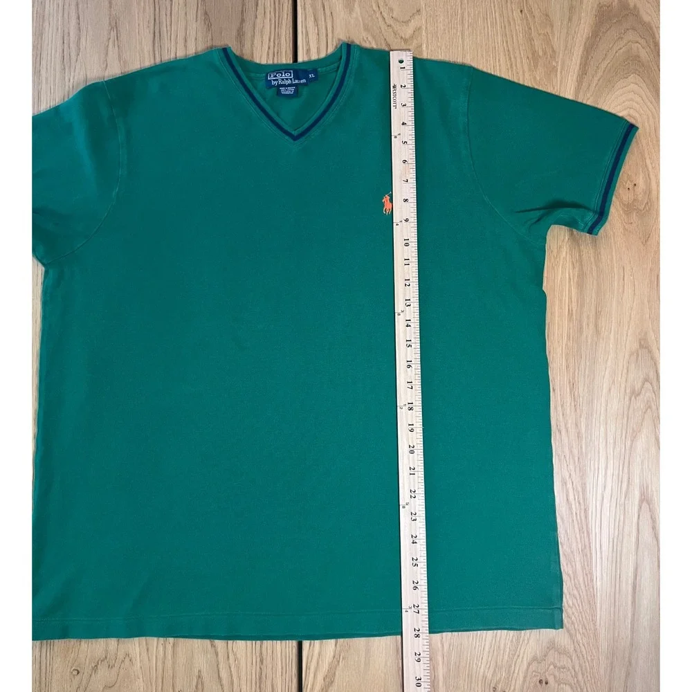 Polo Ralph Lauren Y2K 90s V-Neck T-Shirt XL Green Short Sleeve Preppy Classic